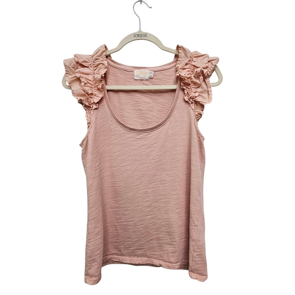 Nation LTD Tank Top Womens Small Pink Ruffle Sleeve Scoop Neck Slub Jersey Boho